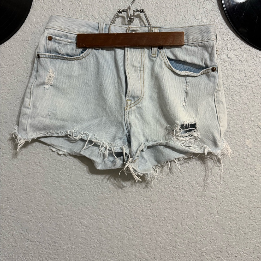 Distressed Light Blue Denim Shorts